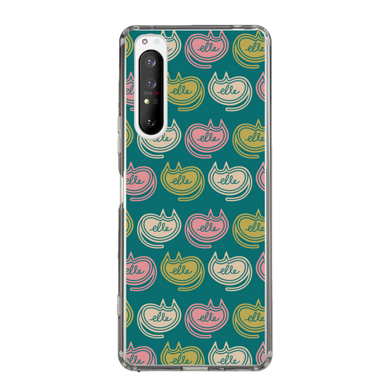 スリムプロテクションケース［ ELLE - Cat Pattern - グリーン ］
