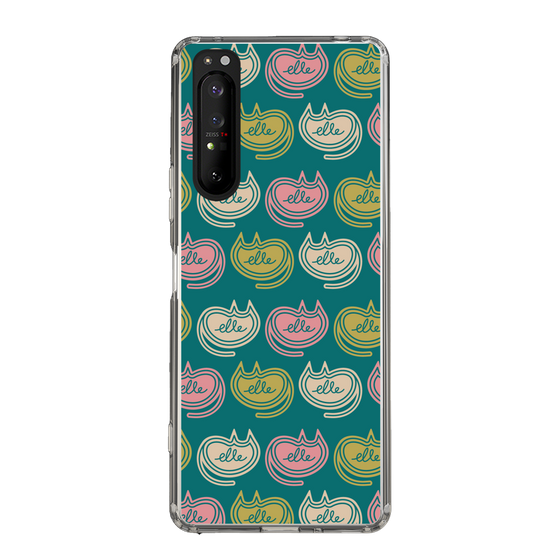 スリムプロテクションケース［ ELLE - Cat Pattern - グリーン ］