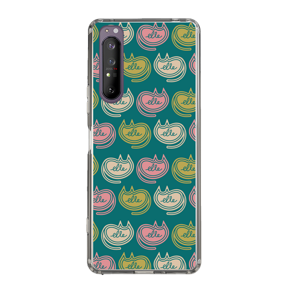 スリムプロテクションケース［ ELLE - Cat Pattern - グリーン ］