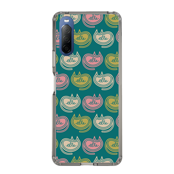 スリムプロテクションケース［ ELLE - Cat Pattern - グリーン ］