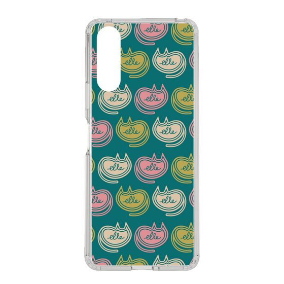 スリムプロテクションケース［ ELLE - Cat Pattern - グリーン ］