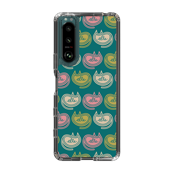 スリムプロテクションケース［ ELLE - Cat Pattern - グリーン ］