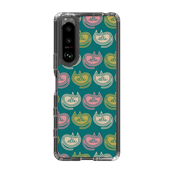 スリムプロテクションケース［ ELLE - Cat Pattern - グリーン ］