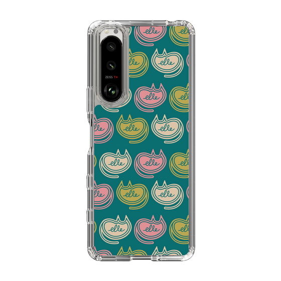 スリムプロテクションケース［ ELLE - Cat Pattern - グリーン ］