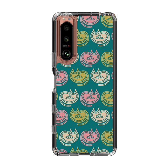 スリムプロテクションケース［ ELLE - Cat Pattern - グリーン ］