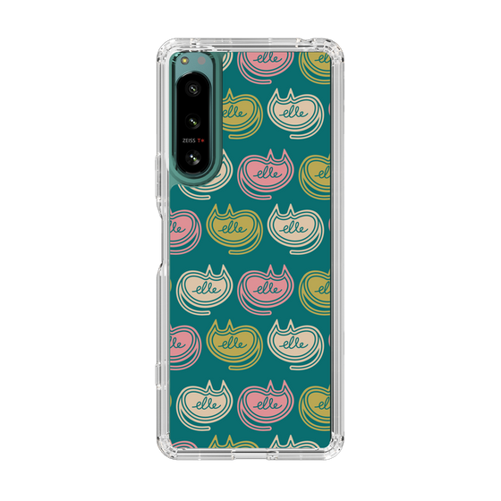 スリムプロテクションケース［ ELLE - Cat Pattern - グリーン ］