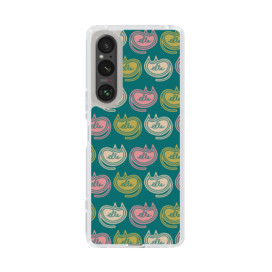 スリムプロテクションケース［ ELLE - Cat Pattern - グリーン ］