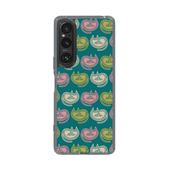 スリムプロテクションケース［ ELLE - Cat Pattern - グリーン ］