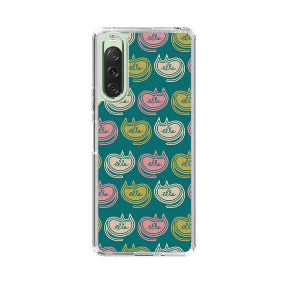 スリムプロテクションケース［ ELLE - Cat Pattern - グリーン ］