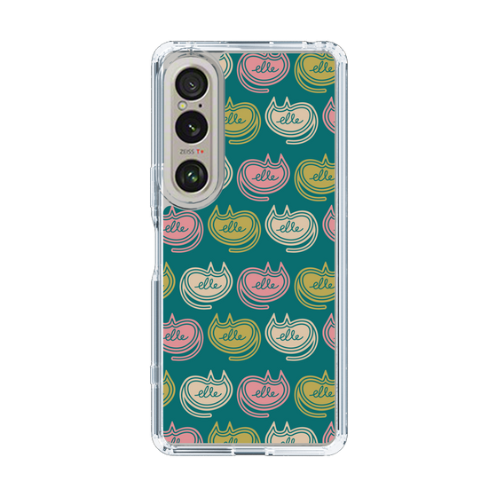 スリムプロテクションケース［ ELLE - Cat Pattern - グリーン ］