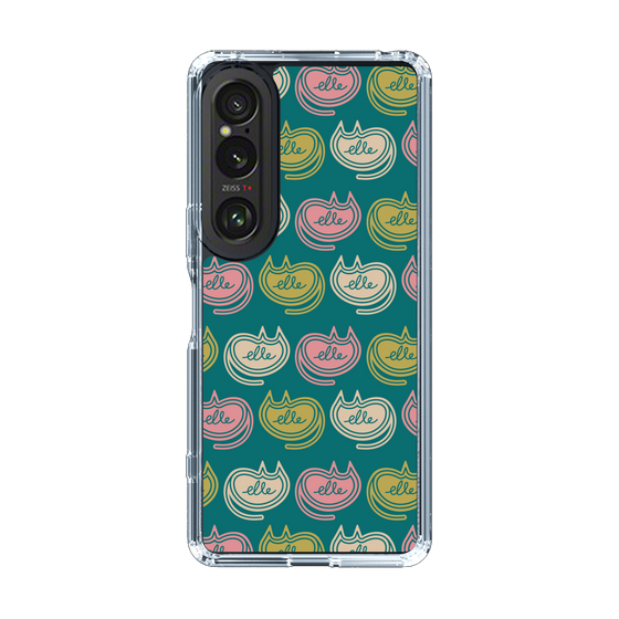 スリムプロテクションケース［ ELLE - Cat Pattern - グリーン ］