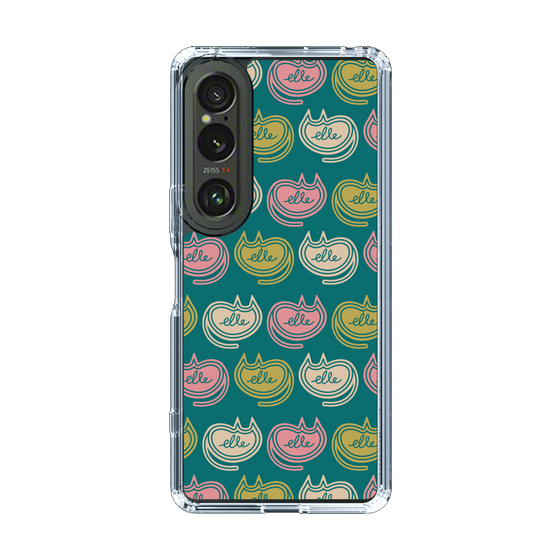スリムプロテクションケース［ ELLE - Cat Pattern - グリーン ］