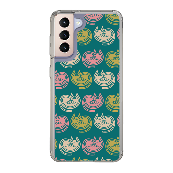 スリムプロテクションケース［ ELLE - Cat Pattern - グリーン ］