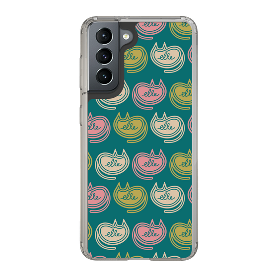スリムプロテクションケース［ ELLE - Cat Pattern - グリーン ］
