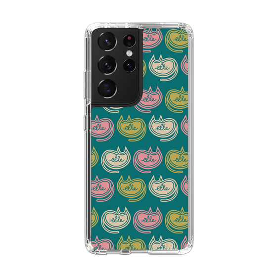 スリムプロテクションケース［ ELLE - Cat Pattern - グリーン ］