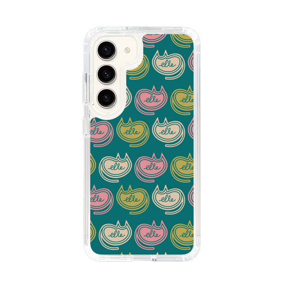 スリムプロテクションケース［ ELLE - Cat Pattern - グリーン ］