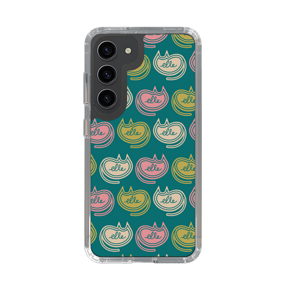 スリムプロテクションケース［ ELLE - Cat Pattern - グリーン ］