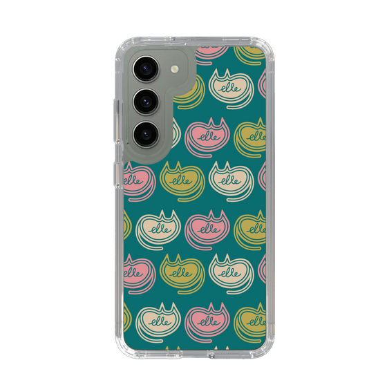 スリムプロテクションケース［ ELLE - Cat Pattern - グリーン ］