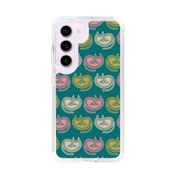 スリムプロテクションケース［ ELLE - Cat Pattern - グリーン ］