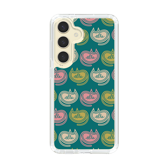 スリムプロテクションケース［ ELLE - Cat Pattern - グリーン ］