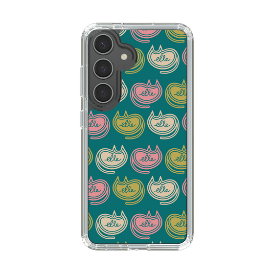 スリムプロテクションケース［ ELLE - Cat Pattern - グリーン ］