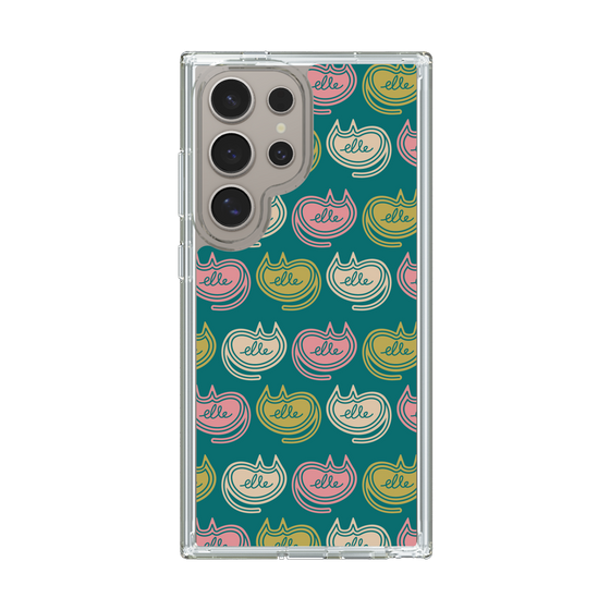 スリムプロテクションケース［ ELLE - Cat Pattern - グリーン ］