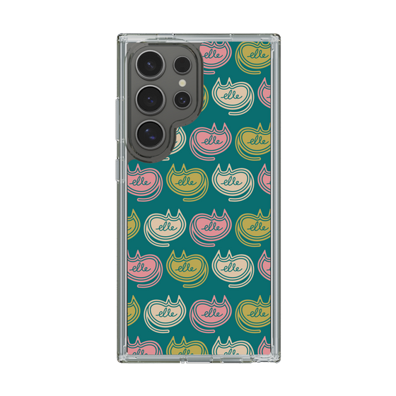 スリムプロテクションケース［ ELLE - Cat Pattern - グリーン ］