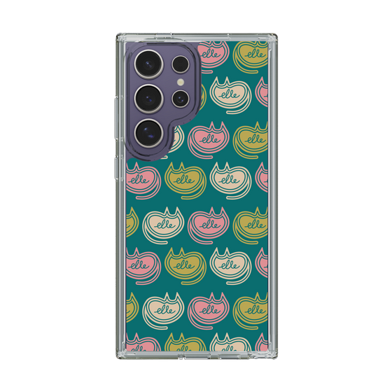 スリムプロテクションケース［ ELLE - Cat Pattern - グリーン ］