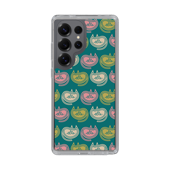 スリムプロテクションケース［ ELLE - Cat Pattern - グリーン ］