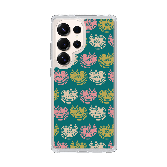スリムプロテクションケース［ ELLE - Cat Pattern - グリーン ］