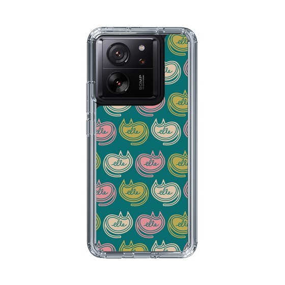スリムプロテクションケース［ ELLE - Cat Pattern - グリーン ］