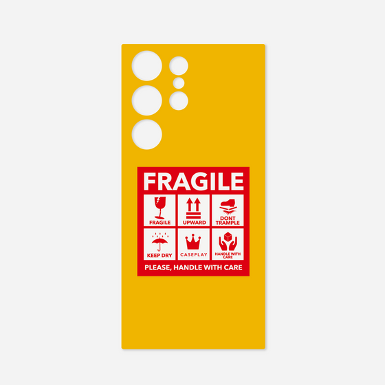 Galaxy 着せ替えプレート［ FRAGILE Sticker - Yellow ］