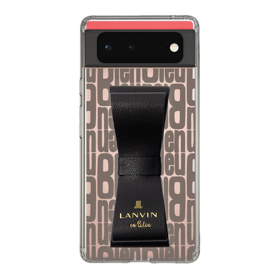 スリムプロテクションケース LANVIN en Bleu - STAND & RING RIBBON Black［ LANVIN en Bleu - Logo Pattern - Black ］