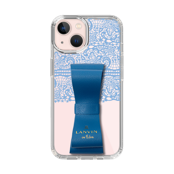 スリムプロテクションケース LANVIN en Bleu - STAND & RING RIBBON Navy［ LANVIN en Bleu - Lace - Blue ］