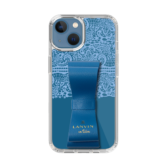 スリムプロテクションケース LANVIN en Bleu - STAND & RING RIBBON Navy［ LANVIN en Bleu - Lace - Blue ］