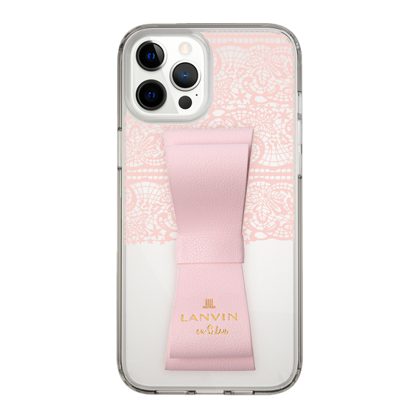 スリムプロテクションケース LANVIN en Bleu - STAND & RING RIBBON Sakura Pink for Apple  iPhone 12 Pro Max［ LANVIN en Bleu - Lace - Pink ］