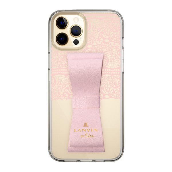 スリムプロテクションケース LANVIN en Bleu - STAND & RING RIBBON Sakura Pink for Apple  iPhone 12 Pro Max［ LANVIN en Bleu - Lace - Pink ］