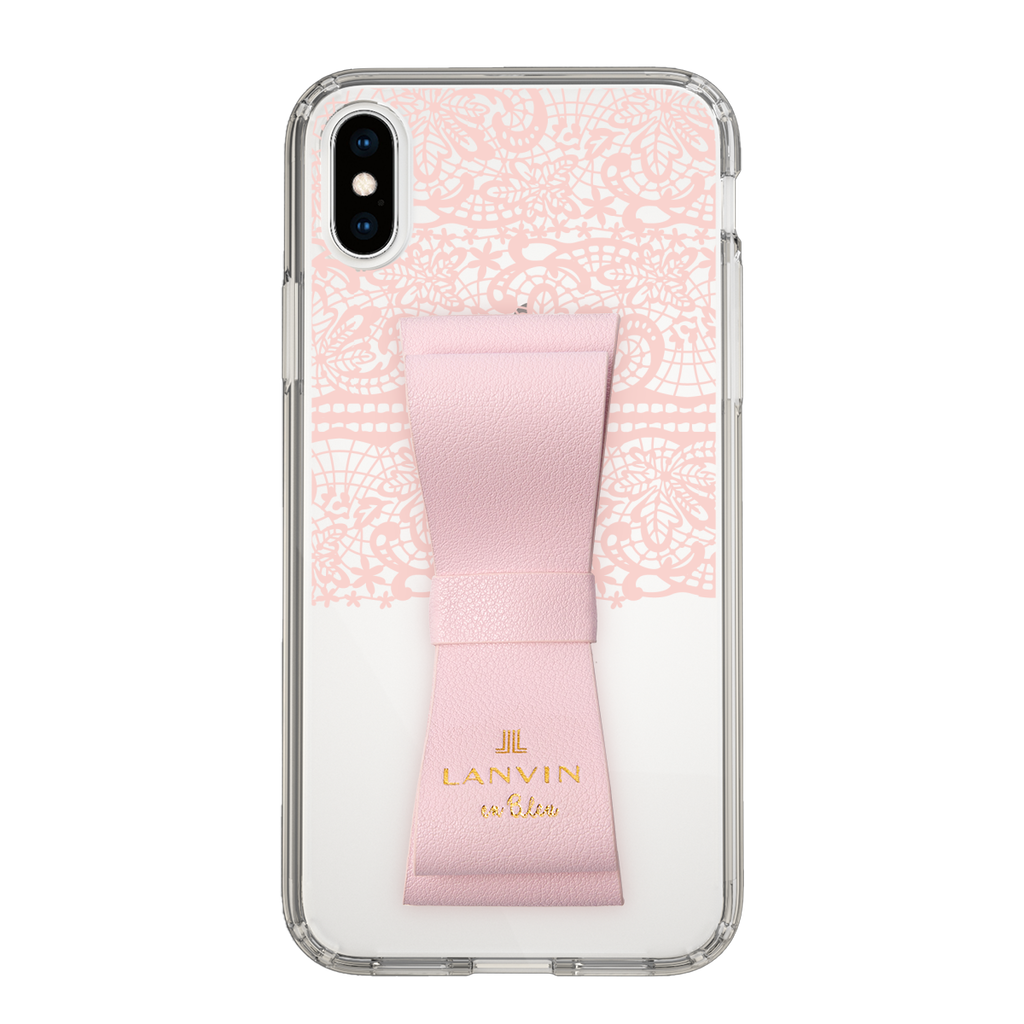 スリムプロテクションケース LANVIN en Bleu - STAND & RING RIBBON Sakura Pink for Apple iPhone XS［ LANVIN en Bleu - Lace - Pink ］