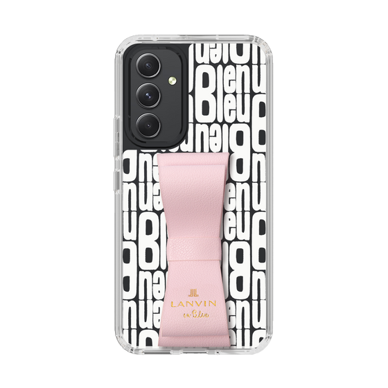 スリムプロテクションケース LANVIN en Bleu - STAND & RING RIBBON Sakura Pink［ LANVIN en Bleu - Logo Pattern - White ］