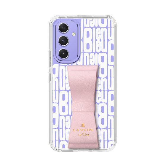 スリムプロテクションケース LANVIN en Bleu - STAND & RING RIBBON Sakura Pink［ LANVIN en Bleu - Logo Pattern - White ］