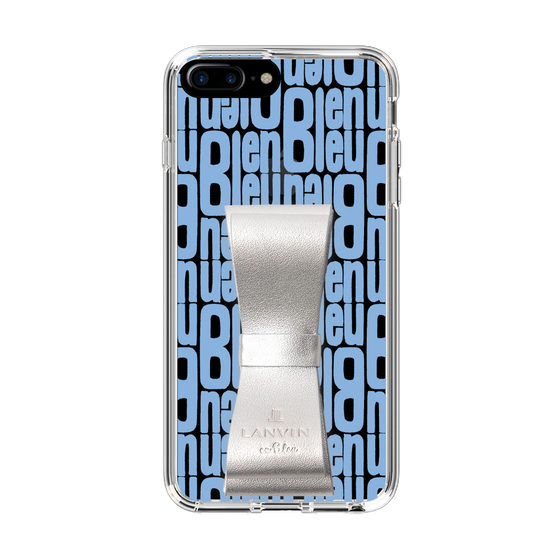 スリムプロテクションケース LANVIN en Bleu - STAND & RING RIBBON Silver［ LANVIN en Bleu - Logo Pattern - Blue ］