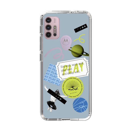 スリムプロテクションケース［ Playful sticker - Dusty Blue ］