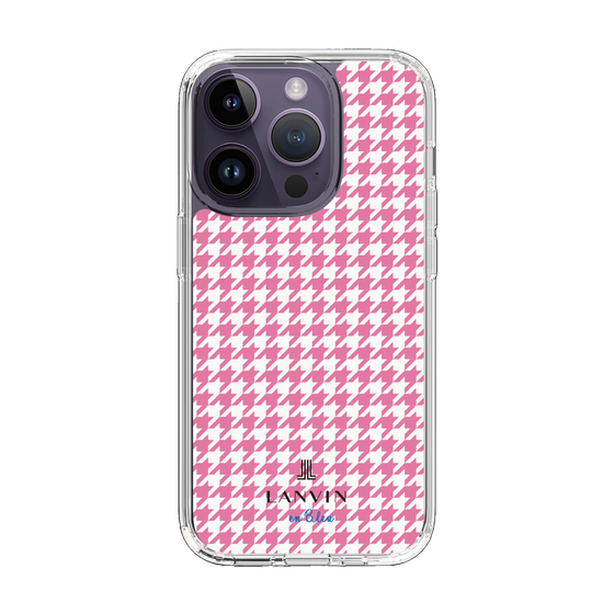 スリムプロテクションケース［ Houndstooth Pattern Pink with LANVIN en Bleu logo- ランバン 千鳥格子柄 ピンク ］