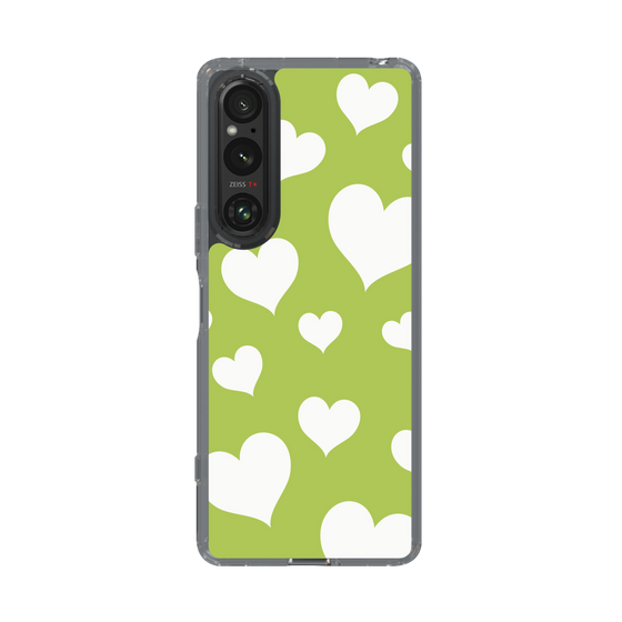 スリムプロテクションケース［ Dot Hearts - Green ］