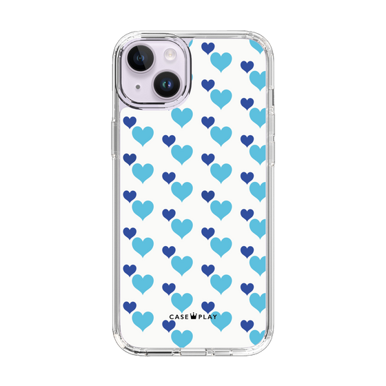スリムプロテクションケース［ Stripe Hearts - Blue ］