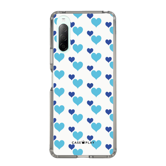 スリムプロテクションケース［ Stripe Hearts - Blue ］