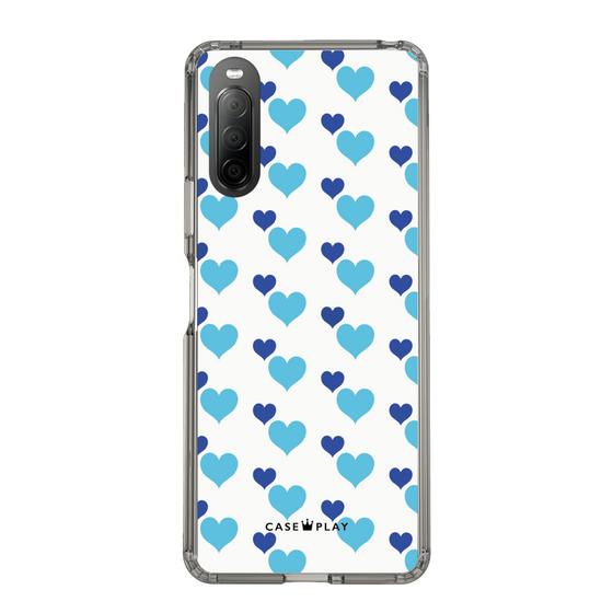 スリムプロテクションケース［ Stripe Hearts - Blue ］