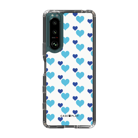 スリムプロテクションケース［ Stripe Hearts - Blue ］