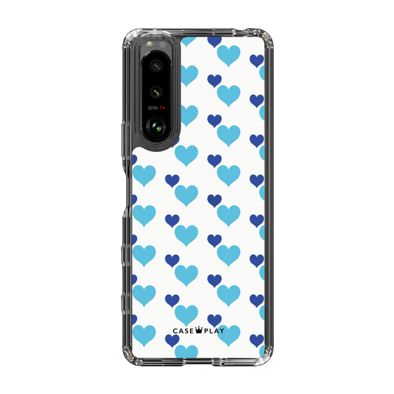 スリムプロテクションケース［ Stripe Hearts - Blue ］