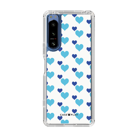 スリムプロテクションケース［ Stripe Hearts - Blue ］